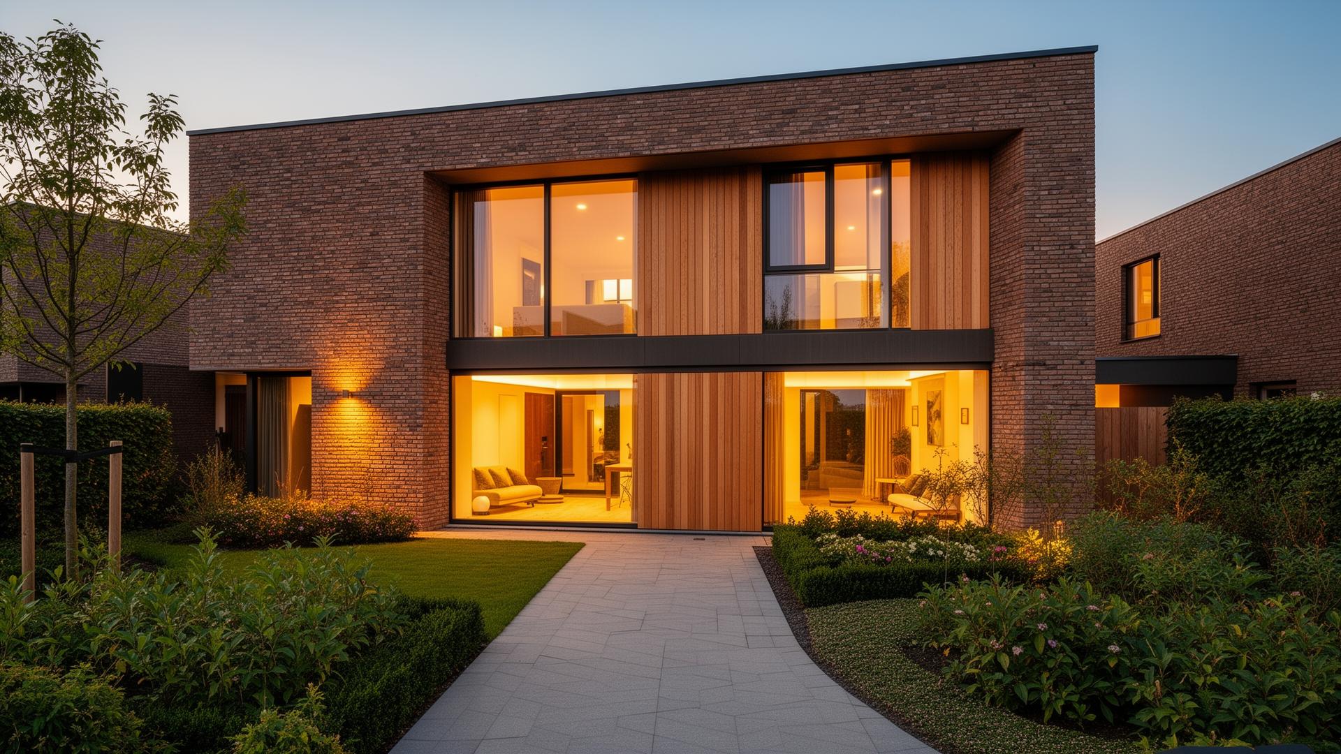 Afgeronde nieuwbouwwoning bij avond
